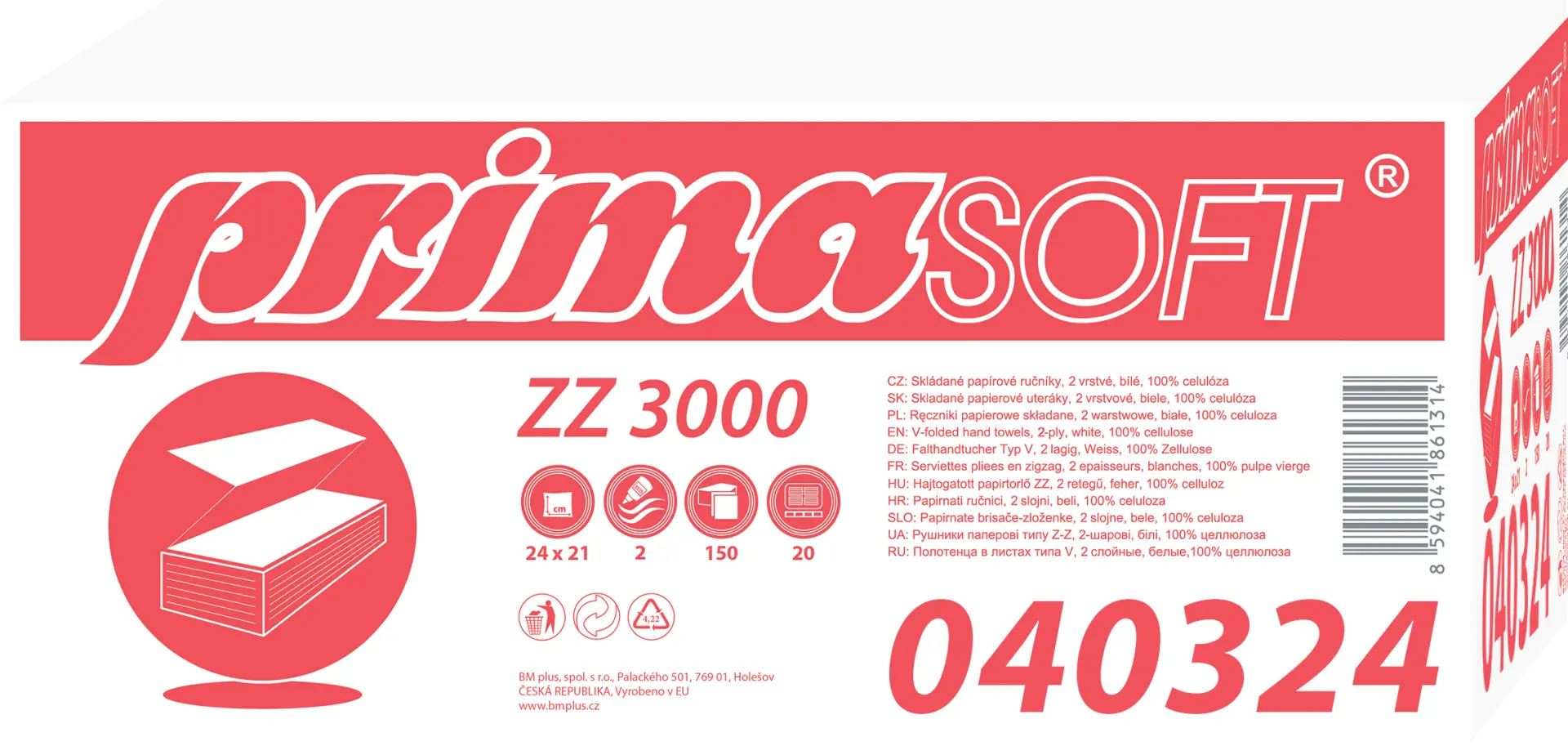 1- Gefaltetes Handtuch ZZ PrimaSoft 3000 Stück, 24x21,2 Zoll, ganz